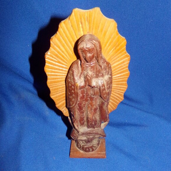 Vintage Carved Wooden Virgin Mary Madonna w/ Jesus Shelf Display Statue Figurine - Picture 2 of 7